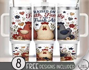 Spring Chickens 40 oz Tumbler Wrap, Rustic Farmhouse Folk Art Sublimation Design, Digital Download, B10289
