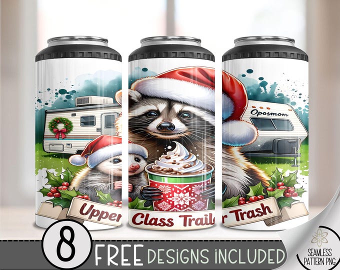 Christmas Raccoon Can Cooler Wrap, Funny Raccoon 16 oz 4-in-1 Cooler Sublimation,Xmas 16Oz Tumbler File,Upper Class Trailer Trash Can Cooler