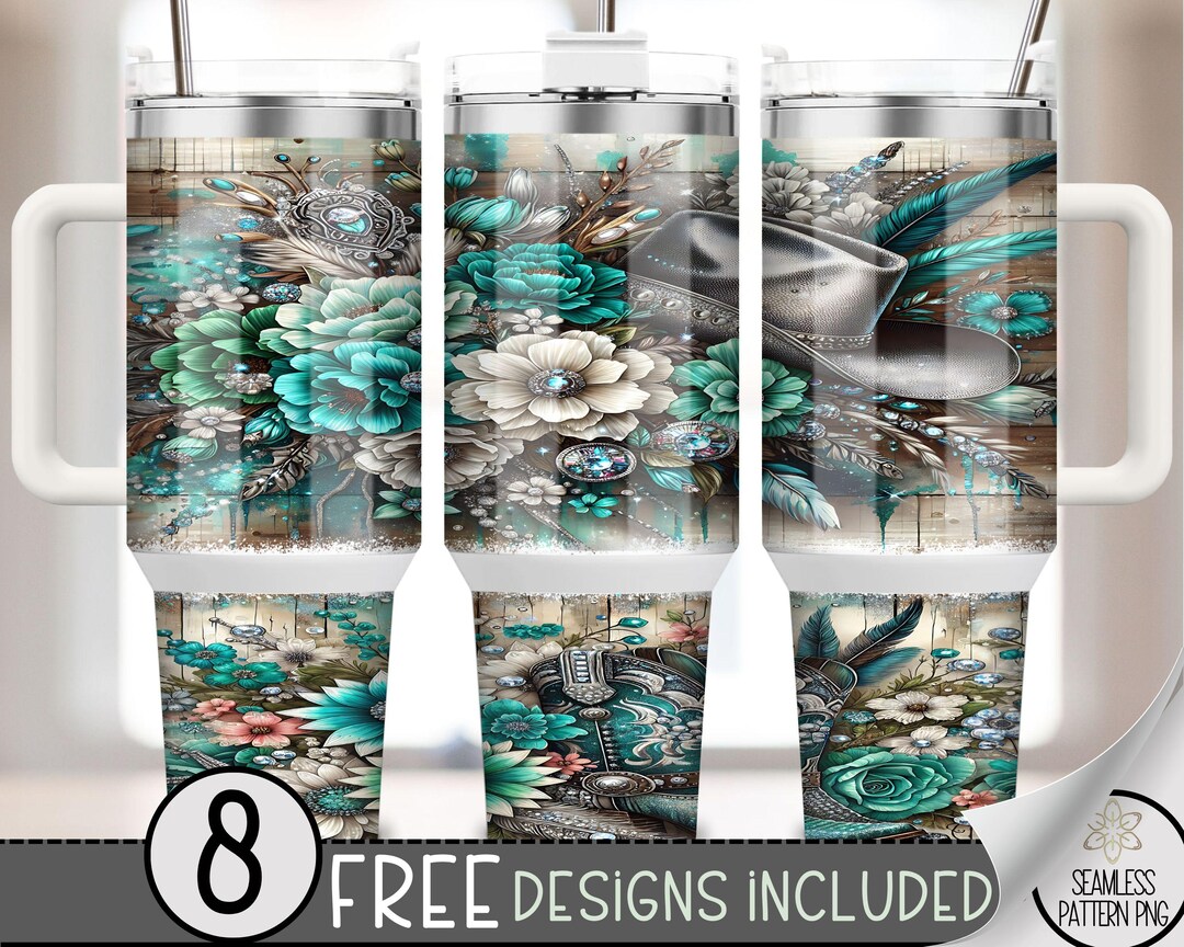 Cowgirl Hat 40oz Tumbler Wrap, Floral 40 Oz Tumbler PNG Cute Western ...