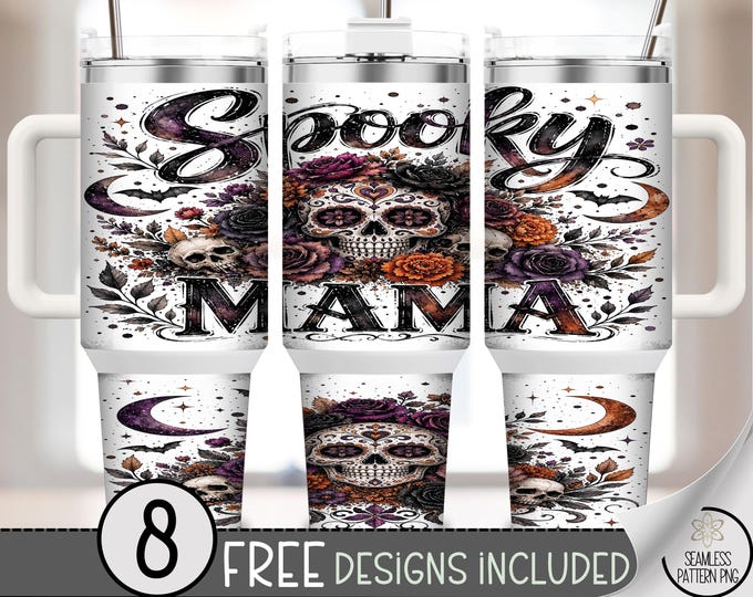 Halloween 40 oz Tumbler Wrap, Spooky Mama Sugar Skull Sublimation Design, Digital Download, B10434