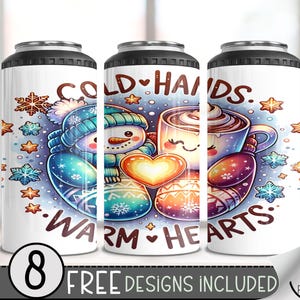Snowman 4 In 1 Can Cooler Tumbler Wrap, Winter Sublimation Design, Funny 16 Oz Slim, Sparkly Snowflakes 16 Oz Can Cooler Sublimation Design