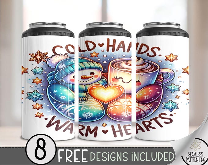 Snowman 4 In 1 Can Cooler Tumbler Wrap, Winter Sublimation Design, Funny 16 Oz Slim, Sparkly Snowflakes 16 Oz Can Cooler Sublimation Design