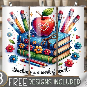 Lärare-mugg, Teaching is a Work of Heart-mugg, höst 20 oz-muggdesign, lärarliv-mugg PNG, tillbaka till skolan PNG, A64