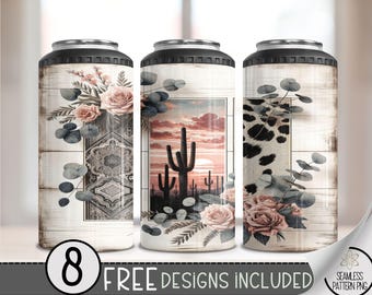 Country Western 4 in 1 Can Cooler Wrap, Western Rose 4in1 Tumbler PNG, Bandana 16 Oz Can Cooler Sublimation Design,Seamless Country PNG, A68