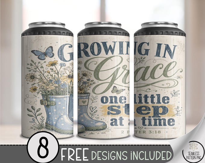 Inspirational Christian 4-in-1 Can Cooler Wrap, Grace Sublimation Design, Farmhouse 16 oz 4-in-1 File, B10308