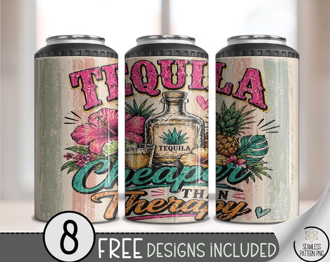 Tequila 4-in-1 Can Cooler Wrap, Tropical Sublimation Design, Vintage 16 oz 4-in-1 File, B10202