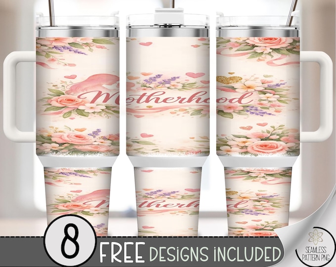 Motherhood 40 oz Tumbler Wrap, Elegant Floral Sublimation Design, Vintage Cottagecore PNG Files, Shabby-Chic Pastel Tumbler Design, B10086