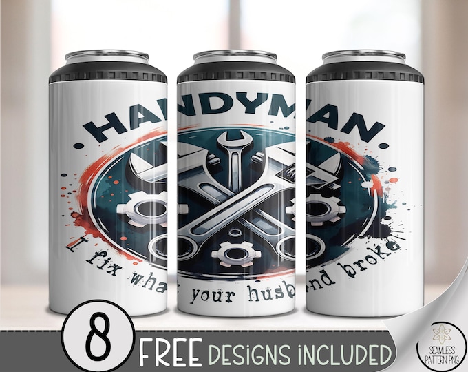 Handyman Husband 4-in-1 Can Cooler Wrap PNG, Hardware Tools, Digital Download for Dads Gift, Sublimation, A803