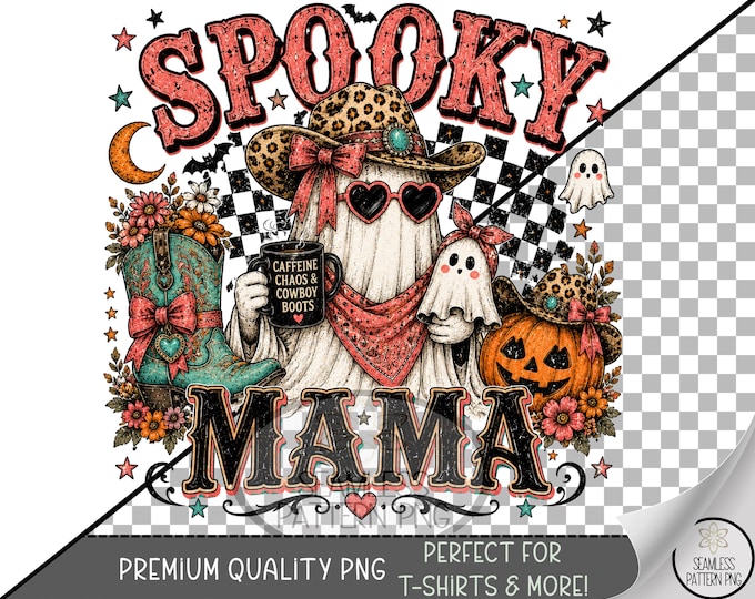 Halloween Sublimation Design, Spooky Mama Western Ghost UV DTF Graphic, Cowgirl Clip Art, Digital Download, B10336
