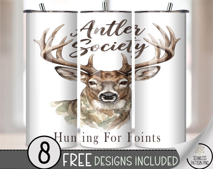 Hunting For Points, Stag Deer 20 Oz Tumbler Wrap, Rustic Sublimation Design, Digital Download, B913