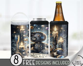 Voodoo Doll Can Cooler Wrap, Gothic 4 in 1 Sublimation PNG, New Year's Design, Emo Rag Doll Sublimation Design, 300Dpi Png, Magic