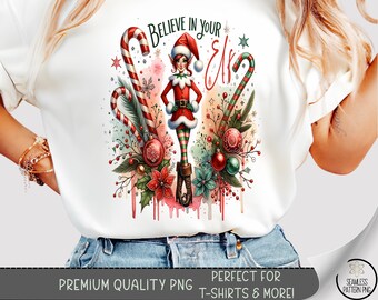 Cheerful T-shirt PNG, Festive Sublimation Design, Christmas Elf DTF Shirt Graphic, Bright Holiday TShirt File, Printable Candy Canes A532