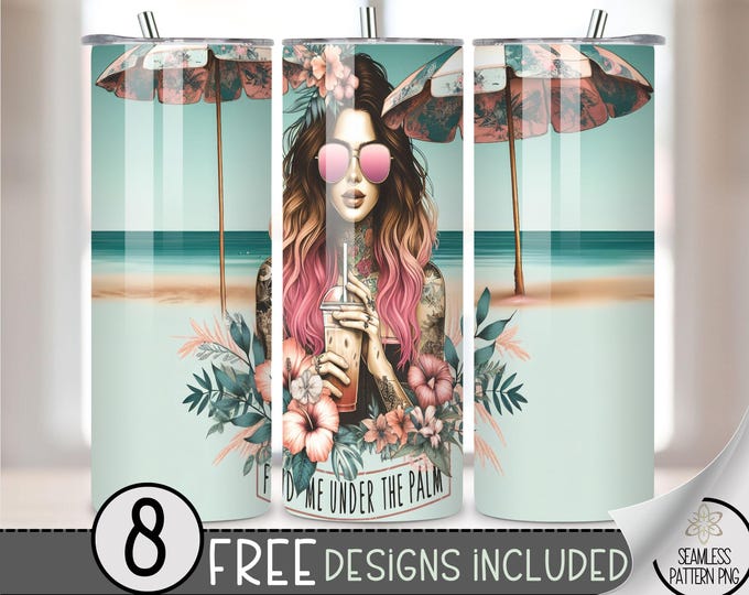 Palm Tree Tumbler, 20 Oz Skinny Sublimation Tumbler Design, Summer Beach PNG,  Beach Tumbler Design, Vacation Tumblers, Instant Download