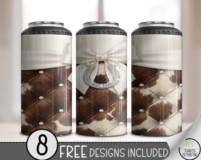 Cowgirl PNG, Rustic Chic 4-in-1 Can Cooler Wrap, Rhinestone Horseshoe Design, Western Glam, Digital Download, B974
