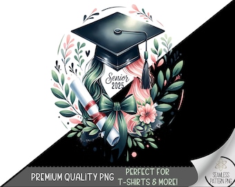 Senior T-Shirt PNG, Senior 2025 Graduation Design, Class Senior Digital File for Sublimation, Class of 2025 PNG, Unique Cap Diploma, A130