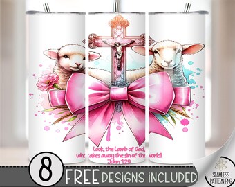 Easter Lamb With Cross Tumbler Wrap, Bible Verse 20oz Skinny Tumbler Sublimation Design, Religious Christian Tumbler Wrap File PNG, A118