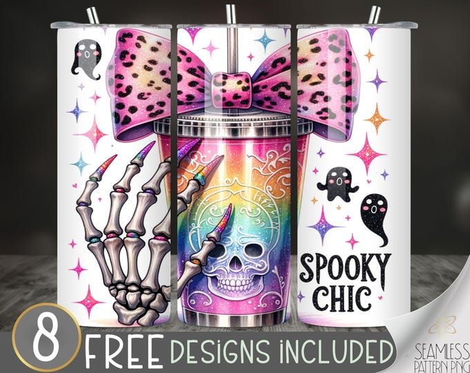 Skeleton Boo-gee Tumbler Wrap, Leopard Coquette Bow PNG, Halloween Skull Design, Halloween Coquette Bow PNG Halloween Bougie Mom Sublimation