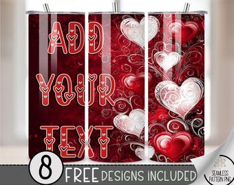 Add Your Text Tumbler Wrap, Customize Name 20oz Skinny Tumbler Sublimation Design, Valentine Day Tumbler Wrap File PNG,Heart Sublimation PNG