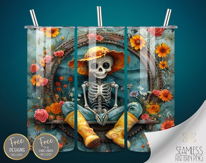 Garden Tumbler Wrap, 20oz Straight Sublimation Tumbler Design, Sarcastic Skeleton Sublimation Design Watercolor Farmer Tumbler PNG Downloads