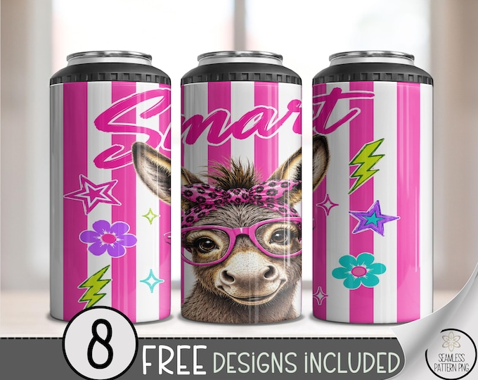 Smartie 4-in-1 Can Cooler Wrap, Baby Donkey Sublimation Design, 16 oz 4-in-1 File, Digital Download, B10362