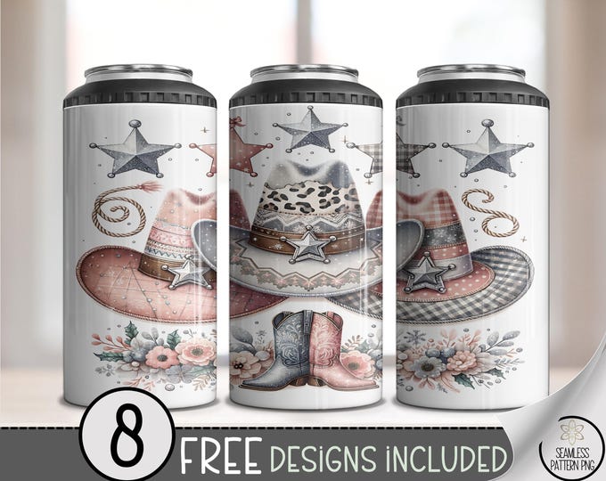 Fancy Cowgirl 4 in 1 Can Cooler PNG, Glamorous Boots, Digital Download Sublimation Design, A666
