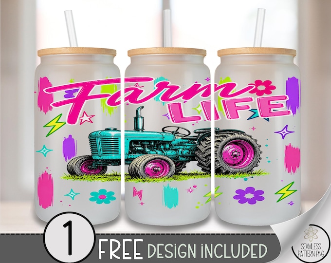 Farm Life Glass Can Wrap, Farmhouse 16 oz Glass Tumbler Sublimation Design, Retro PNG File, Digital Download, B10306