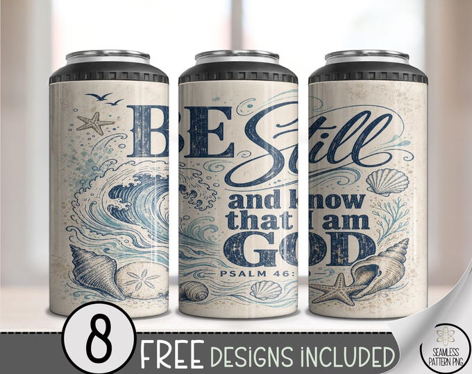 Beach Scripture 4in1 Can Cooler Wrap, Ocean Design Sublimation, Calming Theme 16 oz 4-in-1 File, Digital Download, B10231
