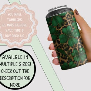 St Patrick's Day PNG, Lucky Clover Sublimation Design For 4-in-1 Can Cooler Wrap, Seamless Leopard Print File, B873 image 7