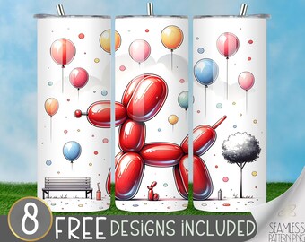 Balloon Dog Sublimation Tumbler Wrap, Digital File Balloon Animals Tumbler Wrap, Red Dog Balloon Tumbler Wrap, Inflated Balloon Dogs Wrap