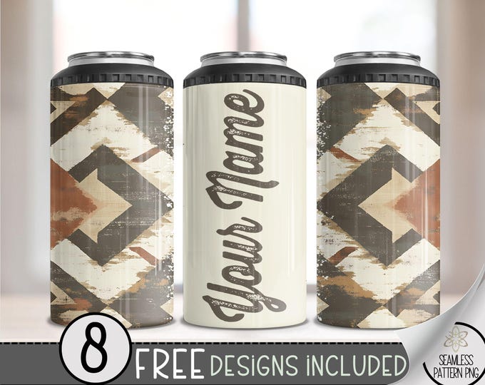 Aztec 4 In 1 Can Cooler File PNG, Add Your Own Name Faded Southwestern 4In1 Can Cooler Wrap, Aged Western 16 Oz 4-In-1 Cooler Sublimation