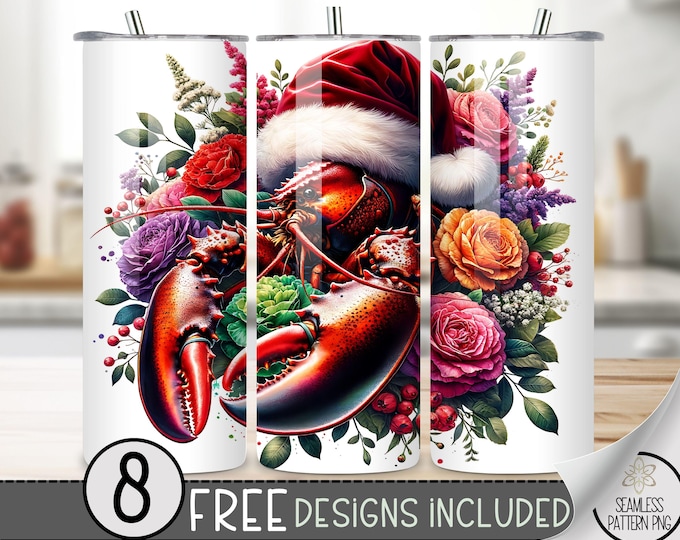 Cute Christmas Lobster Tumbler Wrap,Tropical 20oz Skinny Tumbler Design,Xmas 20 oz Tumbler Wrap,Floral Christmas Tumbler Design,Sea Creature