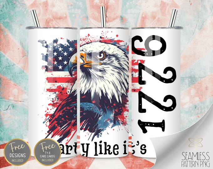 Party like it's 1776 20oz Skinny Tumbler Wrap, Sublimation Design, Digital Download PNG, American Flag Tumbler Wrap PNG, 4th of July Tumbler