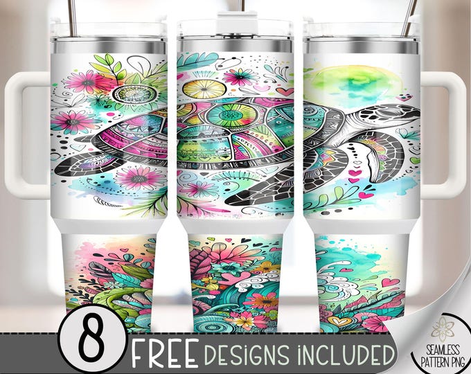 Sea Turtle Tumbler Wrap, Coast Ocean 40 Ounce Sublimation Design,40 oz Tropical Summer Beach Floral 40oz Quencher Tumbler PNG,Boho File A204