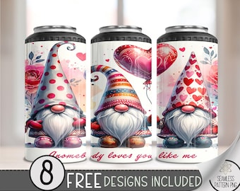 Seamless Valentine Gnomes 4in1 Can Cooler Wrap, Vday Sublimation Design, Love 16 Oz Can Cooler Design File, Cute Gnome 4 in 1 Tumbler PNG,