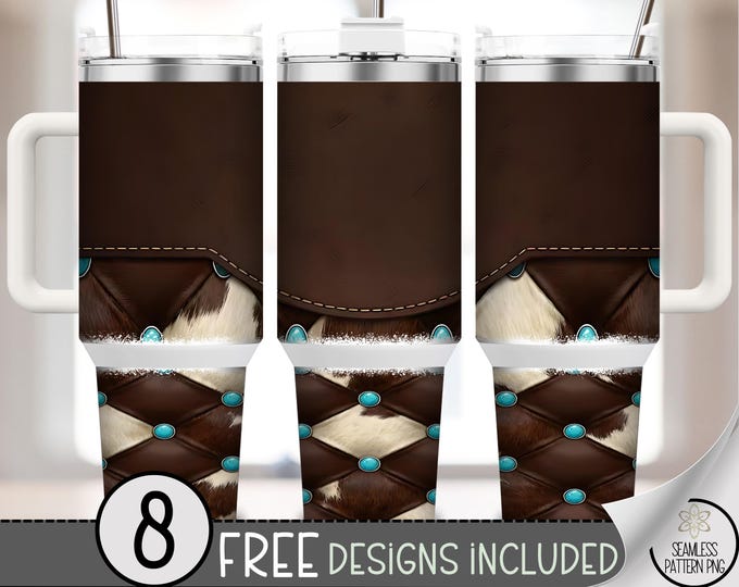 Cow Leather PNG, Rustic Western 40 Oz Tumbler Wrap, Leather Sublimation Design, Add Your Name File, Digital Download, B981