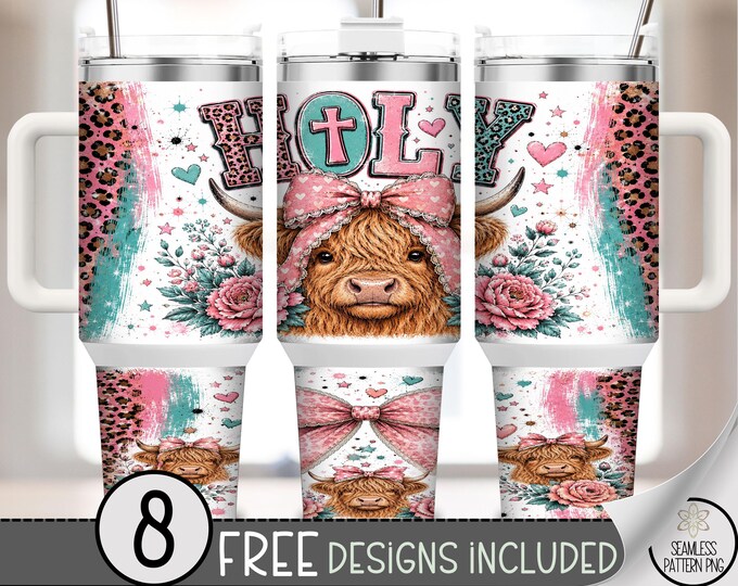 Holy Highland Cow 40 oz Tumbler Wrap, Christian Sublimation Design, Digital Download, B10352