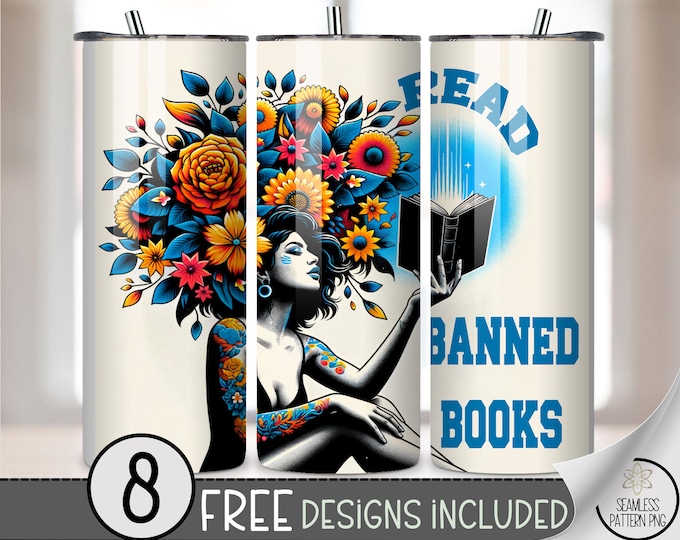 Vibrant 20 oz tumbler wrap: Banned Books Advocacy Digital Download Sublimation Design for Skinny Tumblers, Empowering PNG Files A534