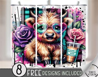 Highland Cow Tumbler Wrap, Anxiety Sublimation Design Png, Affirmation Tumbler 20Oz Skinny Tumbler File,Funny Fueled By Coffee & Anxiety PNG
