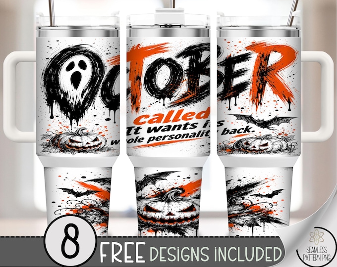 Halloween 40 oz Tumbler Wrap, Ghostly Sublimation Design, October Magic PNG Files, Digital Download, B10287