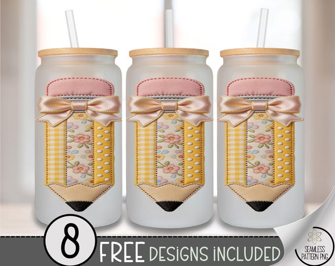 Fun Pencil Glass Can Wrap, Pastel Teacher 16oz Glass Tumbler Sublimation Design, PNG File, Digital Download, B10167