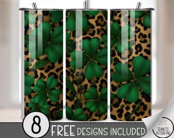 St Patrick's Day PNG 20 oz Tumbler Wrap, Festive Clover Sublimation Design For Straight Tumblers, Bold Green Print File, B873