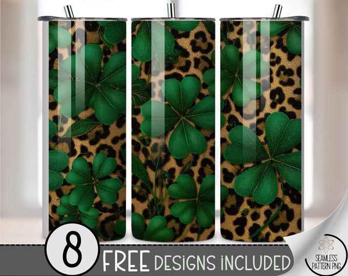 St Patrick's Day PNG 20 oz Tumbler Wrap, Festive Clover Sublimation Design For Straight Tumblers, Bold Green Print File, B873