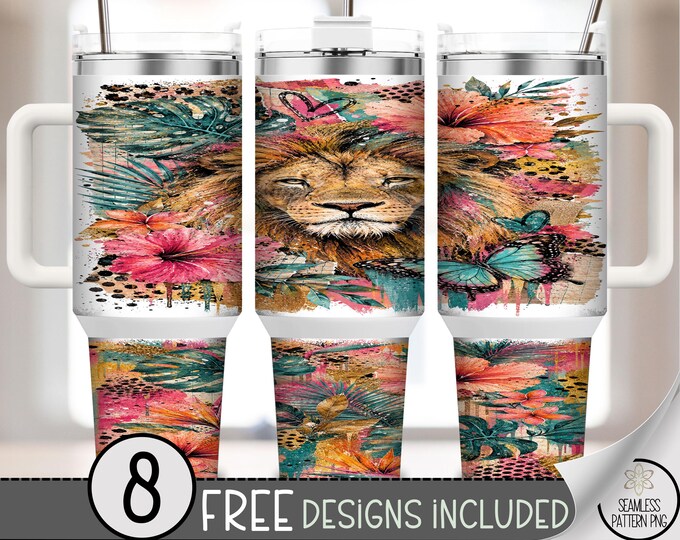 Lion Tropical Hibiscus 40 oz Tumbler Wrap Hibiscus Sublimation Design, Digital Download, B10488