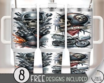 Edgy Skull Motorcycle Tumbler Wrap, Grunge Biker Art, Cool Skull Design, Printable Tumbler Wrap, Unique Gothic Decor, 40 oz Wrap A410
