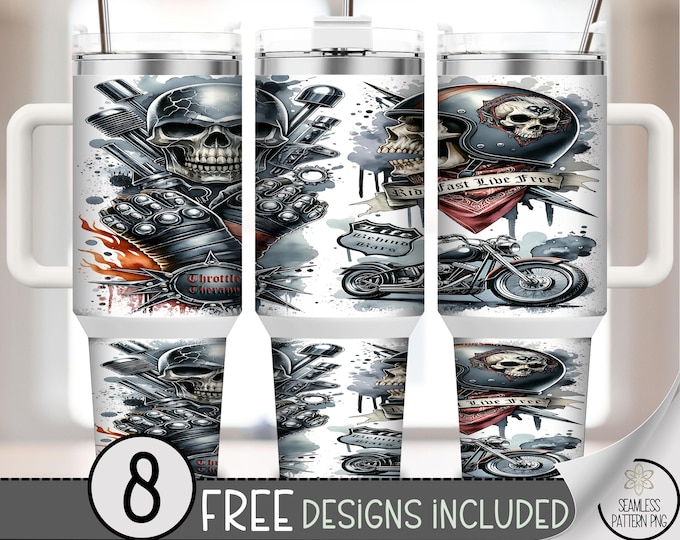Edgy Skull Motorcycle Tumbler Wrap, Grunge Biker Art, Cool Skull Design, Printable Tumbler Wrap, Unique Gothic Decor, 40 oz Wrap A410