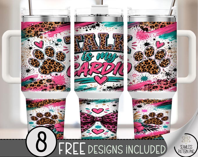 Talk is My Cardio 40 oz Tumbler Wrap, Leopard Paw Sublimation Design, Digital Download, B10367