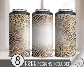 Safari Animal Mix 4in1 Can Cooler Wrap, Leopard Zebra Giraffe Sublimation Design, Digital Download, B10512