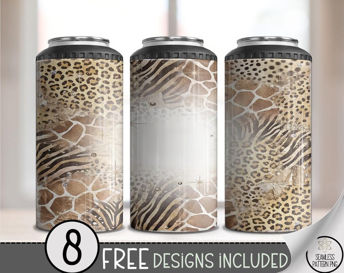 Safari Animal Mix 4in1 Can Cooler Wrap, Leopard Zebra Giraffe Sublimation Design, Digital Download, B10512