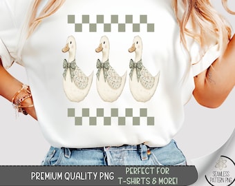 Cute Coquette T-Shirt Design, Goose Lover PNG, Cute Ducks Sweatshirt PNG, Checkered Girly Sublimation Designs for Shirts, Cottage Chic A167