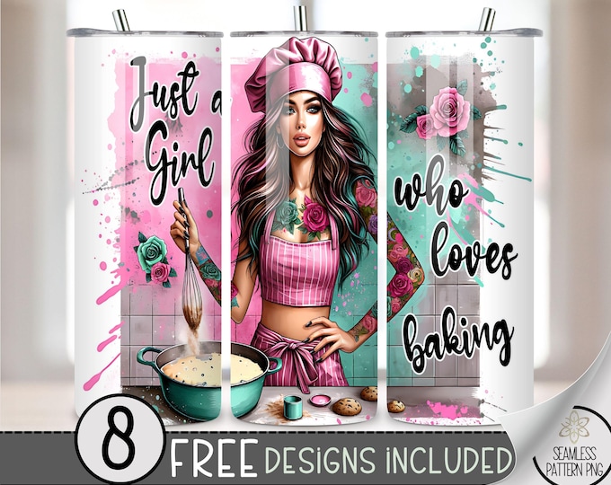 Just A Girl Who Loves Baking Tumbler Wrap, Cookies 20oz Skinny Tumbler Design, Baker Tumbler Wrap,Cute Tumbler Sublimation,Dessert Wrap, A35